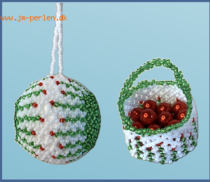 Ingrid Elise Design opskrift S202410 - 11/0:  julekugle  og kurv 11/0 : julekugle ca. 4 cm. 9/0 kurv ca. 5 cm